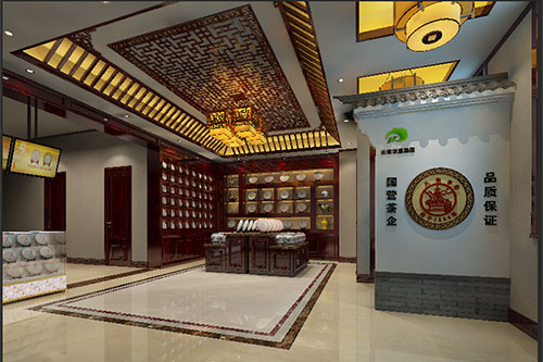 桃城古朴典雅的中式茶叶店大堂设计效果图