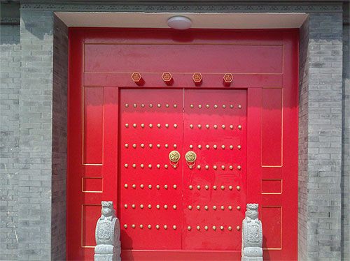 桃城中国传统四合院系列朱红色中式木制大门木作
